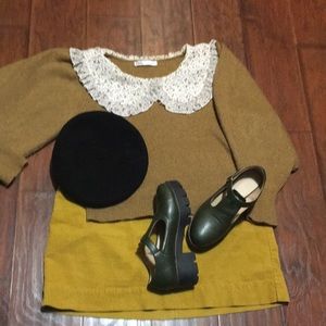 Zara Brown Knit Pullover Sweater W/ Large Peter Pan Collar